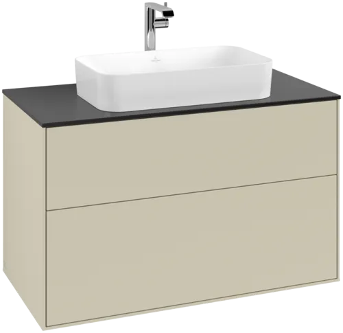 Bild von VILLEROY BOCH Finion Waschbeckenunterschrank, 2 Auszüge, 1000 x 603 x 501 mm, Silk Grey Matt Lacquer / Glass Black Matt #F23200HJ