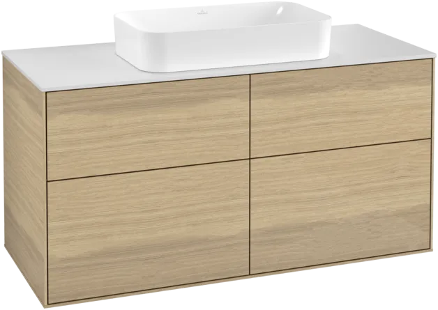 Bild von VILLEROY BOCH Finion Waschbeckenunterschrank, 4 Auszüge, 1200 x 603 x 501 mm, Oak Veneer / Glass White Matt #F26100PC