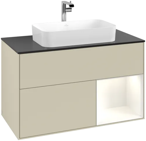 Bild von VILLEROY BOCH Finion Waschbeckenunterschrank, mit Beleuchtung, 2 Auszüge, 1000 x 603 x 501 mm, Silk Grey Matt Lacquer / Glossy White Lacquer / Glass Black Matt #F252GFHJ