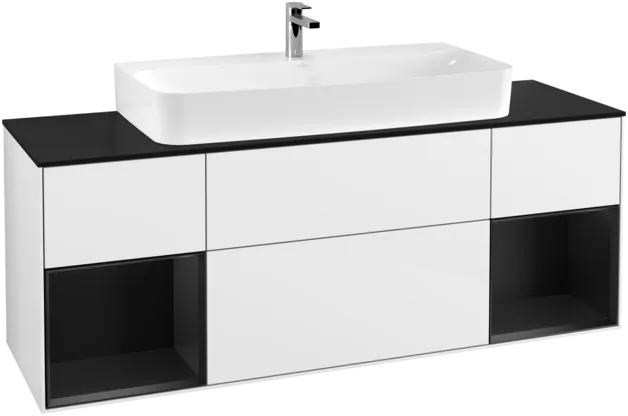 Bild von VILLEROY BOCH Finion Waschbeckenunterschrank, mit Beleuchtung, 4 Auszüge, 1600 x 603 x 501 mm, Glossy White Lacquer / Black Matt Lacquer / Glass Black Matt #F212PDGF