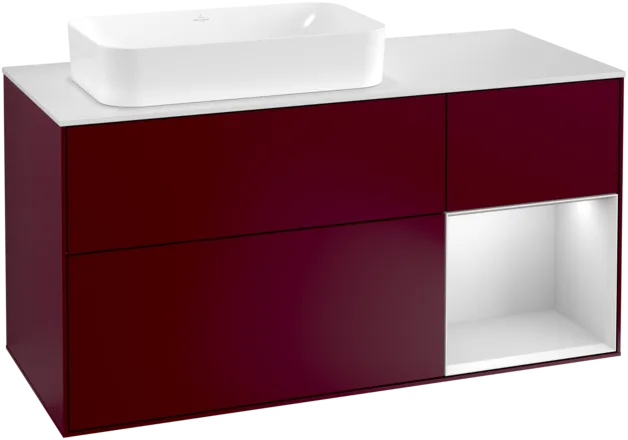 Bild von VILLEROY BOCH Finion Waschbeckenunterschrank, mit Beleuchtung, 3 Auszüge, 1200 x 603 x 501 mm, Peony Matt Lacquer / White Matt Lacquer / Glass White Matt #F281MTHB