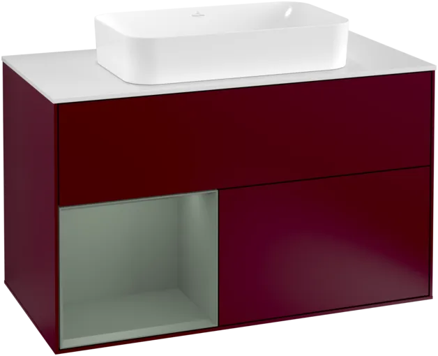 Bild von VILLEROY BOCH Finion Waschbeckenunterschrank, mit Beleuchtung, 2 Auszüge, 1000 x 603 x 501 mm, Peony Matt Lacquer / Olive Matt Lacquer / Glass White Matt #F241GMHB