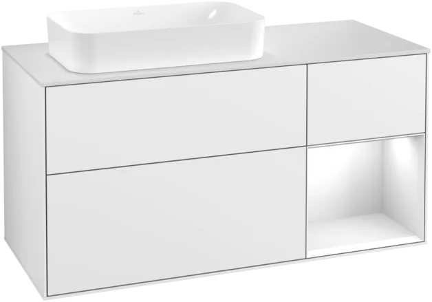 Bild von VILLEROY BOCH Finion Waschbeckenunterschrank, mit Beleuchtung, 3 Auszüge, 1200 x 603 x 501 mm, Glossy White Lacquer / Glossy White Lacquer / Glass White Matt #F281GFGF
