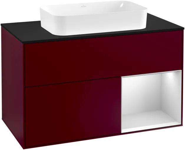 Bild von VILLEROY BOCH Finion Waschbeckenunterschrank, mit Beleuchtung, 2 Auszüge, 1000 x 603 x 501 mm, Peony Matt Lacquer / White Matt Lacquer / Glass Black Matt #F252MTHB