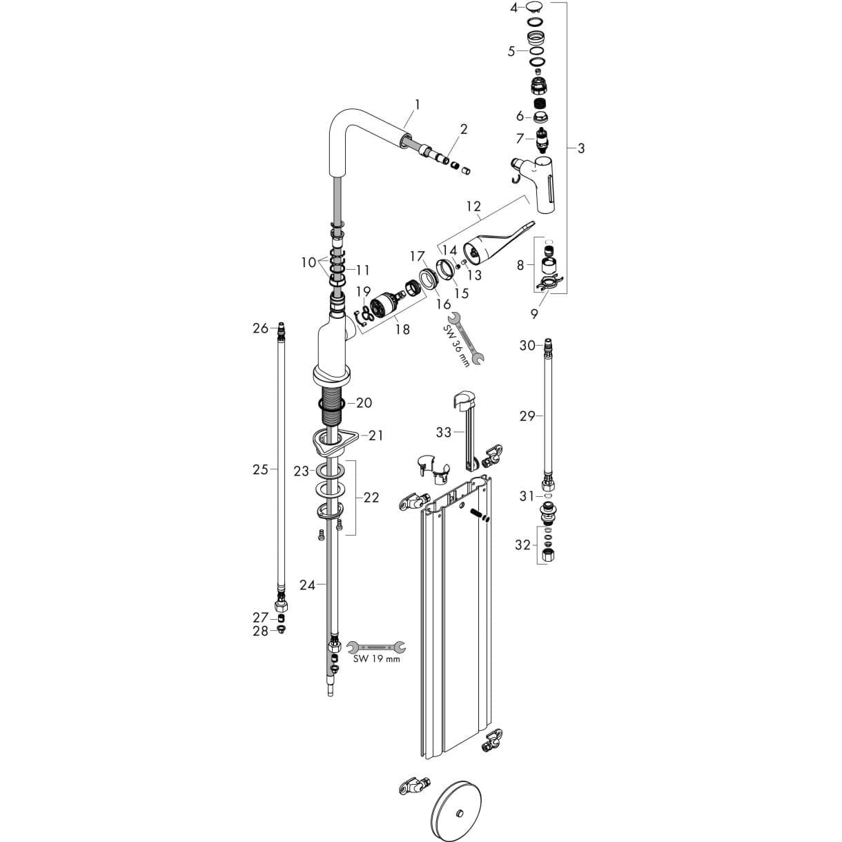 Bild von HANSGROHE AXOR Citterio Single lever kitchen mixer Select 230 2jet with pull-out spray and sBox Stainless Steel Finish 39862800