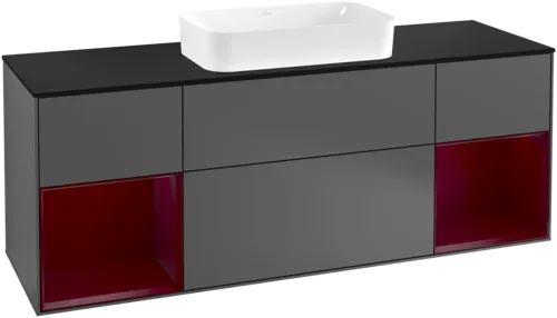 Bild von VILLEROY BOCH Finion Waschbeckenunterschrank, mit Beleuchtung, 4 Auszüge, 1600 x 603 x 501 mm, Anthracite Matt Lacquer / Peony Matt Lacquer / Glass Black Matt #F332HBGK