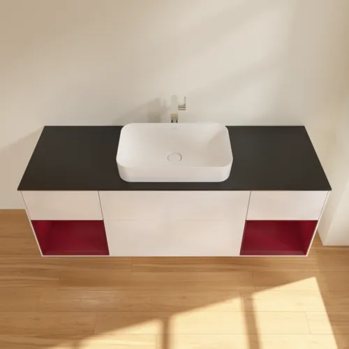 Bild von VILLEROY BOCH Finion Waschbeckenunterschrank, mit Beleuchtung, 4 Auszüge, 1600 x 603 x 501 mm, Glossy White Lacquer / Peony Matt Lacquer / Glass Black Matt #F332HBGF