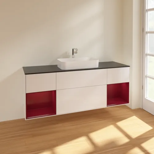 Bild von VILLEROY BOCH Finion Waschbeckenunterschrank, mit Beleuchtung, 4 Auszüge, 1600 x 603 x 501 mm, Glossy White Lacquer / Peony Matt Lacquer / Glass Black Matt #F332HBGF