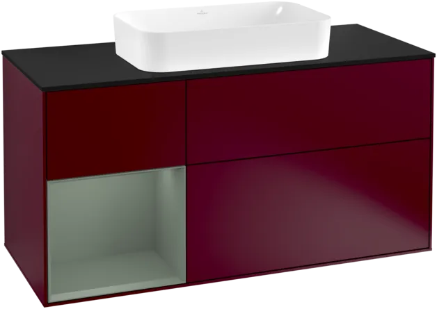 Bild von VILLEROY BOCH Finion Waschbeckenunterschrank, mit Beleuchtung, 3 Auszüge, 1200 x 603 x 501 mm, Peony Matt Lacquer / Olive Matt Lacquer / Glass Black Matt #F292GMHB