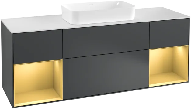 Bild von VILLEROY BOCH Finion Waschbeckenunterschrank, mit Beleuchtung, 4 Auszüge, 1600 x 603 x 501 mm, Midnight Blue Matt Lacquer / Gold Matt Lacquer / Glass White Matt #F331HFHG