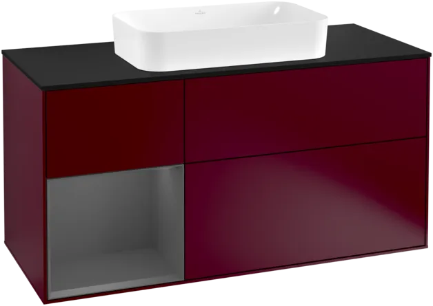 Bild von VILLEROY BOCH Finion Waschbeckenunterschrank, mit Beleuchtung, 3 Auszüge, 1200 x 603 x 501 mm, Peony Matt Lacquer / Anthracite Matt Lacquer / Glass Black Matt #F292GKHB