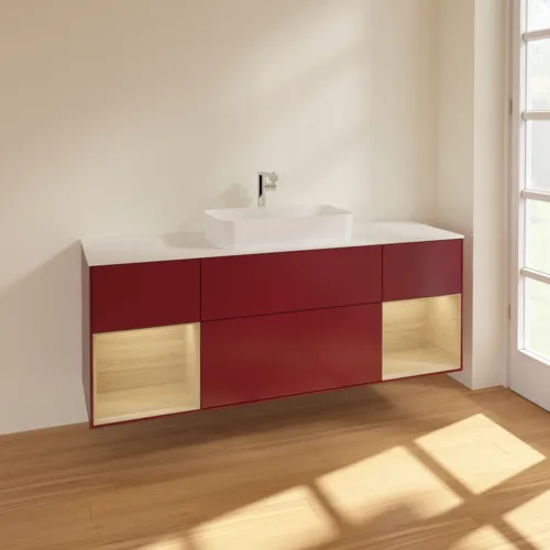 Bild von VILLEROY BOCH Finion Waschbeckenunterschrank, mit Beleuchtung, 4 Auszüge, 1600 x 603 x 501 mm, Peony Matt Lacquer / Oak Veneer / Glass White Matt #F331PCHB