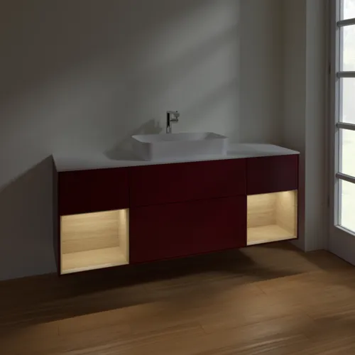 Bild von VILLEROY BOCH Finion Waschbeckenunterschrank, mit Beleuchtung, 4 Auszüge, 1600 x 603 x 501 mm, Peony Matt Lacquer / Oak Veneer / Glass White Matt #F331PCHB