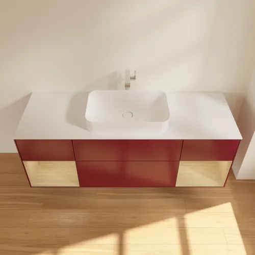 Bild von VILLEROY BOCH Finion Waschbeckenunterschrank, mit Beleuchtung, 4 Auszüge, 1600 x 603 x 501 mm, Peony Matt Lacquer / Oak Veneer / Glass White Matt #F331PCHB
