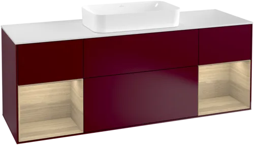 Bild von VILLEROY BOCH Finion Waschbeckenunterschrank, mit Beleuchtung, 4 Auszüge, 1600 x 603 x 501 mm, Peony Matt Lacquer / Oak Veneer / Glass White Matt #F331PCHB