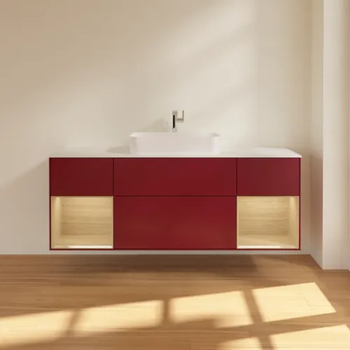 Bild von VILLEROY BOCH Finion Waschbeckenunterschrank, mit Beleuchtung, 4 Auszüge, 1600 x 603 x 501 mm, Peony Matt Lacquer / Oak Veneer / Glass White Matt #F331PCHB