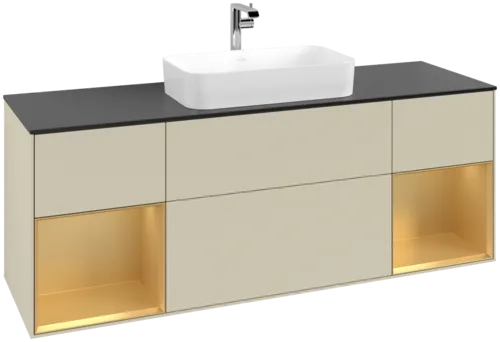 Bild von VILLEROY BOCH Finion Waschbeckenunterschrank, mit Beleuchtung, 4 Auszüge, 1600 x 603 x 501 mm, Silk Grey Matt Lacquer / Gold Matt Lacquer / Glass Black Matt #F332HFHJ