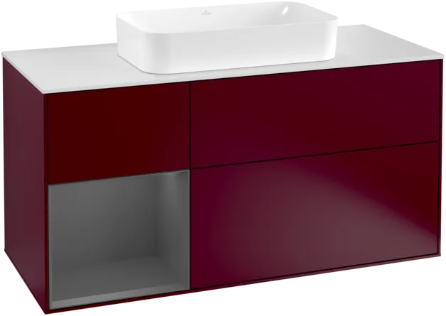 Bild von VILLEROY BOCH Finion Waschbeckenunterschrank, mit Beleuchtung, 3 Auszüge, 1200 x 603 x 501 mm, Peony Matt Lacquer / Anthracite Matt Lacquer / Glass White Matt #F291GKHB