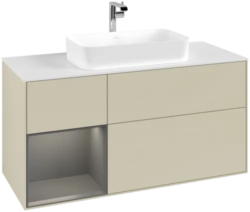 Picture of VILLEROY BOCH Finion Vanity unit, with lighting, 3 pull-out compartments, 1200 x 603 x 501 mm, Silk Grey Matt Lacquer / Anthracite Matt Lacquer / Glass White Matt #F291GKHJ