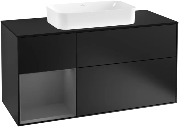 Bild von VILLEROY BOCH Finion Waschbeckenunterschrank, mit Beleuchtung, 3 Auszüge, 1200 x 603 x 501 mm, Black Matt Lacquer / Anthracite Matt Lacquer / Glass Black Matt #F292GKPD
