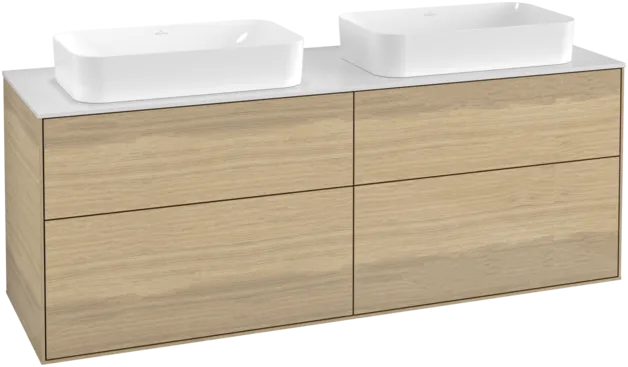 Bild von VILLEROY BOCH Finion Waschbeckenunterschrank, 4 Auszüge, 1600 x 603 x 501 mm, Oak Veneer / Glass White Matt #F31100PC