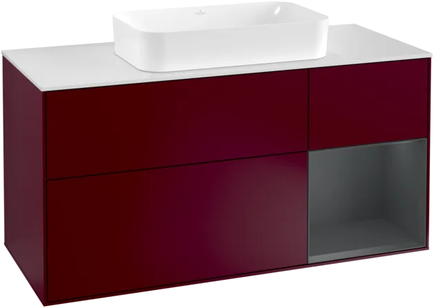 Bild von VILLEROY BOCH Finion Waschbeckenunterschrank, mit Beleuchtung, 3 Auszüge, 1200 x 603 x 501 mm, Peony Matt Lacquer / Midnight Blue Matt Lacquer / Glass White Matt #F301HGHB