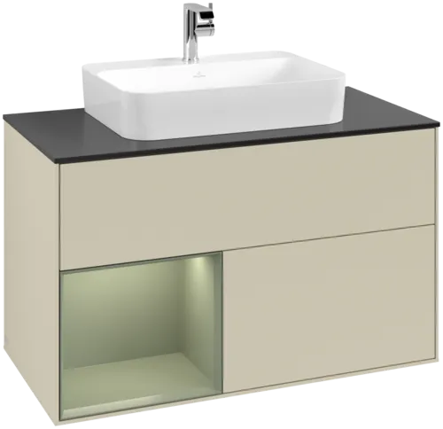 Bild von VILLEROY BOCH Finion Waschbeckenunterschrank, mit Beleuchtung, 2 Auszüge, 1000 x 603 x 501 mm, Silk Grey Matt Lacquer / Olive Matt Lacquer / Glass Black Matt #F362GMHJ