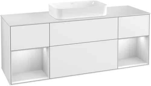 Bild von VILLEROY BOCH Finion Waschbeckenunterschrank, mit Beleuchtung, 4 Auszüge, 1600 x 603 x 501 mm, Glossy White Lacquer / White Matt Lacquer / Glass White Matt #F331MTGF