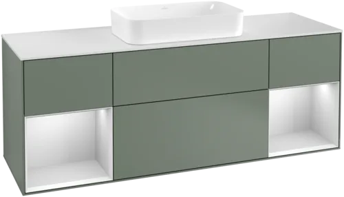 Bild von VILLEROY BOCH Finion Waschbeckenunterschrank, mit Beleuchtung, 4 Auszüge, 1600 x 603 x 501 mm, Olive Matt Lacquer / White Matt Lacquer / Glass White Matt #F331MTGM
