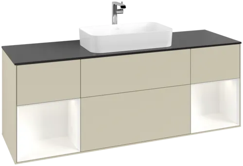 Bild von VILLEROY BOCH Finion Waschbeckenunterschrank, mit Beleuchtung, 4 Auszüge, 1600 x 603 x 501 mm, Silk Grey Matt Lacquer / White Matt Lacquer / Glass Black Matt #F332MTHJ