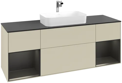 Bild von VILLEROY BOCH Finion Waschbeckenunterschrank, mit Beleuchtung, 4 Auszüge, 1600 x 603 x 501 mm, Silk Grey Matt Lacquer / Black Matt Lacquer / Glass Black Matt #F332PDHJ