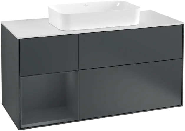 Bild von VILLEROY BOCH Finion Waschbeckenunterschrank, mit Beleuchtung, 3 Auszüge, 1200 x 603 x 501 mm, Midnight Blue Matt Lacquer / Midnight Blue Matt Lacquer / Glass White Matt #F291HGHG