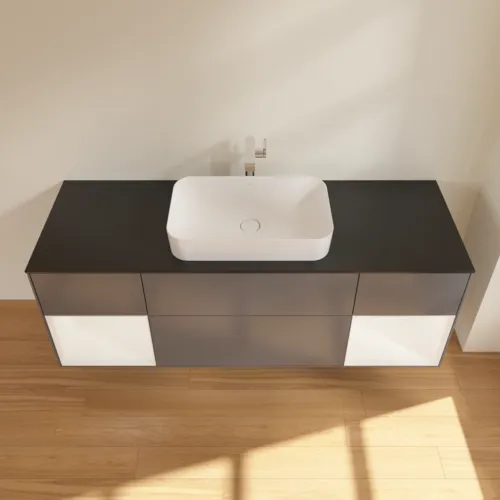 Bild von VILLEROY BOCH Finion Waschbeckenunterschrank, mit Beleuchtung, 4 Auszüge, 1600 x 603 x 501 mm, Anthracite Matt Lacquer / White Matt Lacquer / Glass Black Matt #F332MTGK