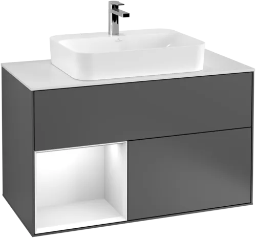 Bild von VILLEROY BOCH Finion Waschbeckenunterschrank, mit Beleuchtung, 2 Auszüge, 1000 x 603 x 501 mm, Anthracite Matt Lacquer / White Matt Lacquer / Glass White Matt #G361MTGK