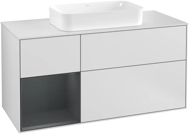 Bild von VILLEROY BOCH Finion Waschbeckenunterschrank, mit Beleuchtung, 3 Auszüge, 1200 x 603 x 501 mm, White Matt Lacquer / Midnight Blue Matt Lacquer / Glass White Matt #F291HGMT