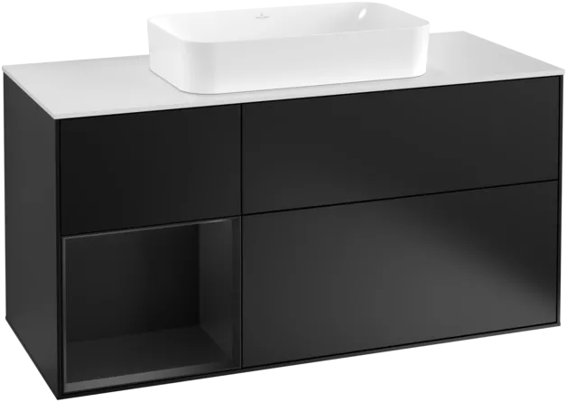 Bild von VILLEROY BOCH Finion Waschbeckenunterschrank, mit Beleuchtung, 3 Auszüge, 1200 x 603 x 501 mm, Black Matt Lacquer / Black Matt Lacquer / Glass White Matt #F291PDPD