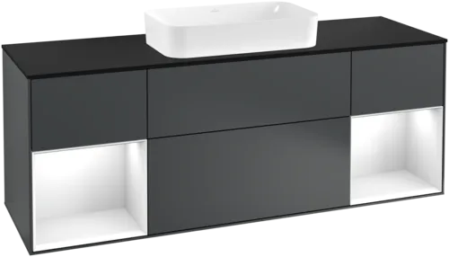 Bild von VILLEROY BOCH Finion Waschbeckenunterschrank, mit Beleuchtung, 4 Auszüge, 1600 x 603 x 501 mm, Midnight Blue Matt Lacquer / Glossy White Lacquer / Glass Black Matt #F332GFHG