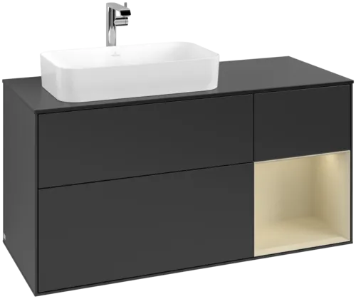 Bild von VILLEROY BOCH Finion Waschbeckenunterschrank, mit Beleuchtung, 3 Auszüge, 1200 x 603 x 501 mm, Black Matt Lacquer / Silk Grey Matt Lacquer / Glass Black Matt #F282HJPD