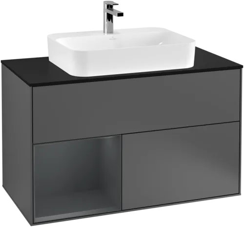 Bild von VILLEROY BOCH Finion Waschbeckenunterschrank, mit Beleuchtung, 2 Auszüge, 1000 x 603 x 501 mm, Anthracite Matt Lacquer / Midnight Blue Matt Lacquer / Glass Black Matt #F362HGGK