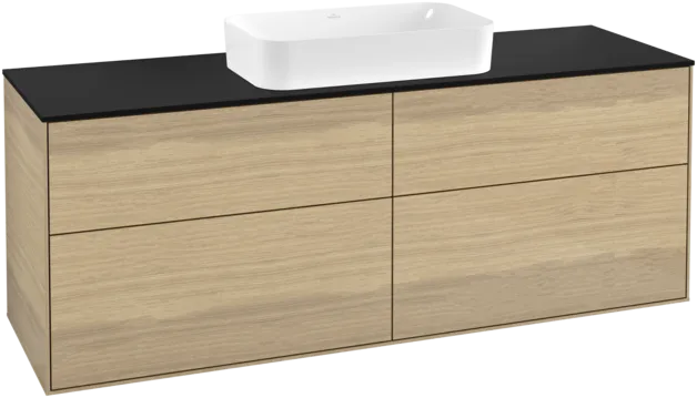 Bild von VILLEROY BOCH Finion Waschbeckenunterschrank, 4 Auszüge, 1600 x 603 x 501 mm, Oak Veneer / Glass Black Matt #F32200PC