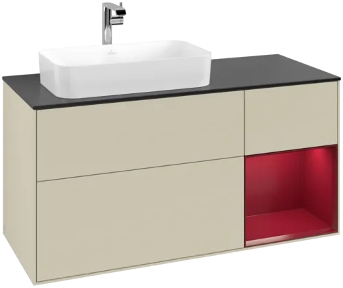 Bild von VILLEROY BOCH Finion Waschbeckenunterschrank, mit Beleuchtung, 3 Auszüge, 1200 x 603 x 501 mm, Silk Grey Matt Lacquer / Peony Matt Lacquer / Glass Black Matt #F282HBHJ