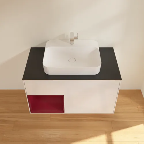 Bild von VILLEROY BOCH Finion Waschbeckenunterschrank, mit Beleuchtung, 2 Auszüge, 1000 x 603 x 501 mm, Glossy White Lacquer / Peony Matt Lacquer / Glass Black Matt #F362HBGF