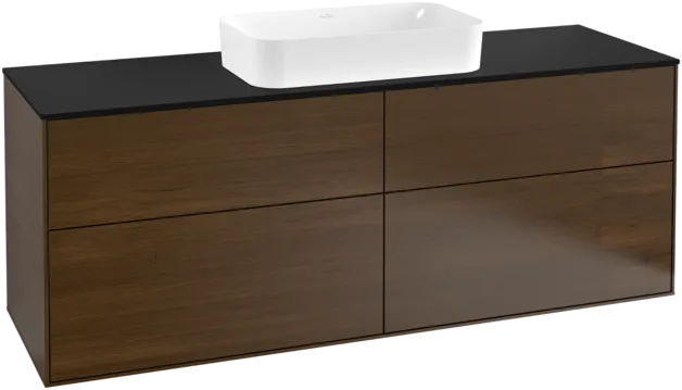 Bild von VILLEROY BOCH Finion Waschbeckenunterschrank, 4 Auszüge, 1600 x 603 x 501 mm, Walnut Veneer / Glass Black Matt #F32200GN