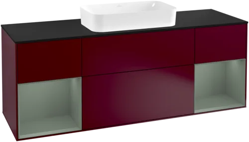 Bild von VILLEROY BOCH Finion Waschbeckenunterschrank, mit Beleuchtung, 4 Auszüge, 1600 x 603 x 501 mm, Peony Matt Lacquer / Olive Matt Lacquer / Glass Black Matt #F332GMHB