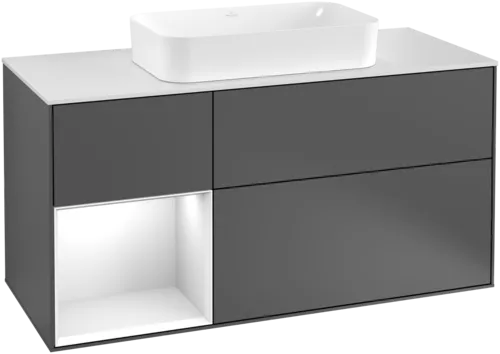 Picture of VILLEROY BOCH Finion Vanity unit, with lighting, 3 pull-out compartments, 1200 x 603 x 501 mm, Anthracite Matt Lacquer / White Matt Lacquer / Glass White Matt #G291MTGK