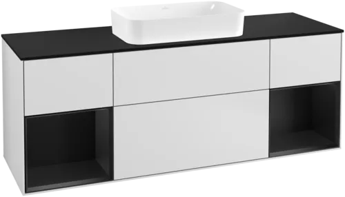 Bild von VILLEROY BOCH Finion Waschbeckenunterschrank, mit Beleuchtung, 4 Auszüge, 1600 x 603 x 501 mm, White Matt Lacquer / Black Matt Lacquer / Glass Black Matt #F332PDMT