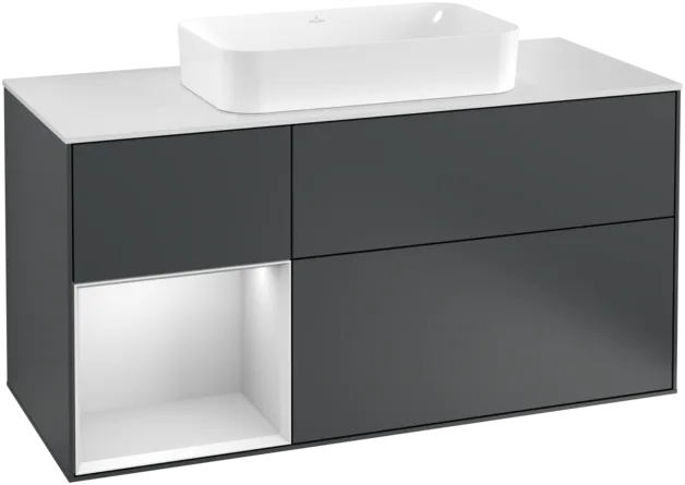 Bild von VILLEROY BOCH Finion Waschbeckenunterschrank, mit Beleuchtung, 3 Auszüge, 1200 x 603 x 501 mm, Midnight Blue Matt Lacquer / White Matt Lacquer / Glass White Matt #F291MTHG