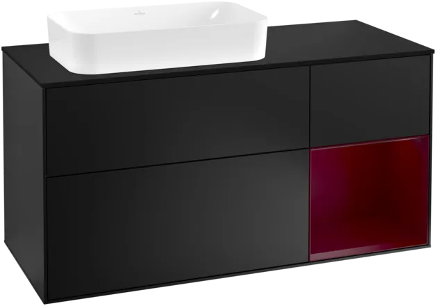 Bild von VILLEROY BOCH Finion Waschbeckenunterschrank, mit Beleuchtung, 3 Auszüge, 1200 x 603 x 501 mm, Black Matt Lacquer / Peony Matt Lacquer / Glass Black Matt #F282HBPD