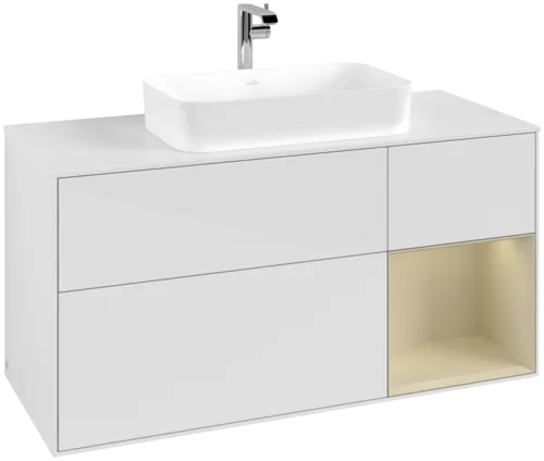 Bild von VILLEROY BOCH Finion Waschbeckenunterschrank, mit Beleuchtung, 3 Auszüge, 1200 x 603 x 501 mm, Glossy White Lacquer / Silk Grey Matt Lacquer / Glass White Matt #F301HJGF
