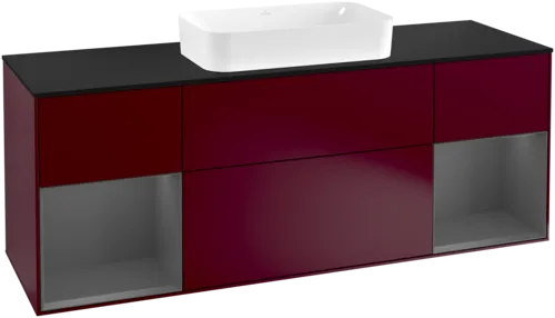 Bild von VILLEROY BOCH Finion Waschbeckenunterschrank, mit Beleuchtung, 4 Auszüge, 1600 x 603 x 501 mm, Peony Matt Lacquer / Anthracite Matt Lacquer / Glass Black Matt #F332GKHB